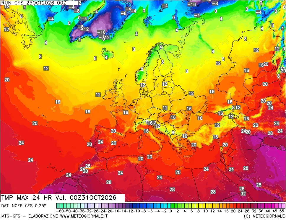 mappa Temperatura massima 24 ore