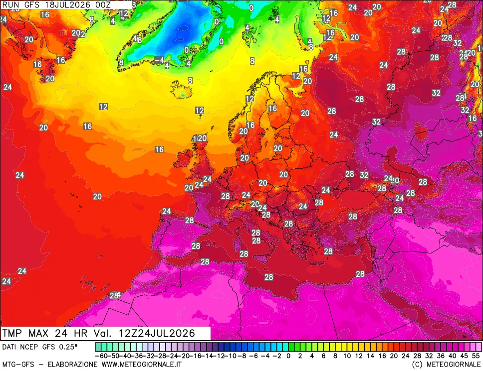 mappa Temperatura massima 24 ore