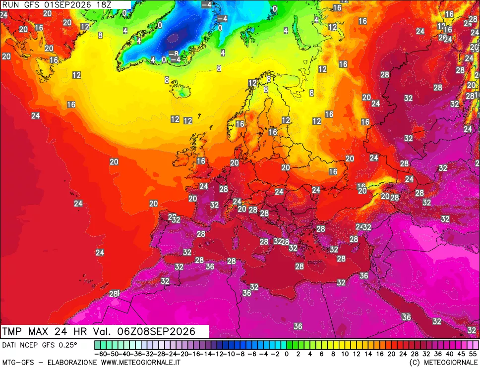 mappa Temperatura massima 24 ore
