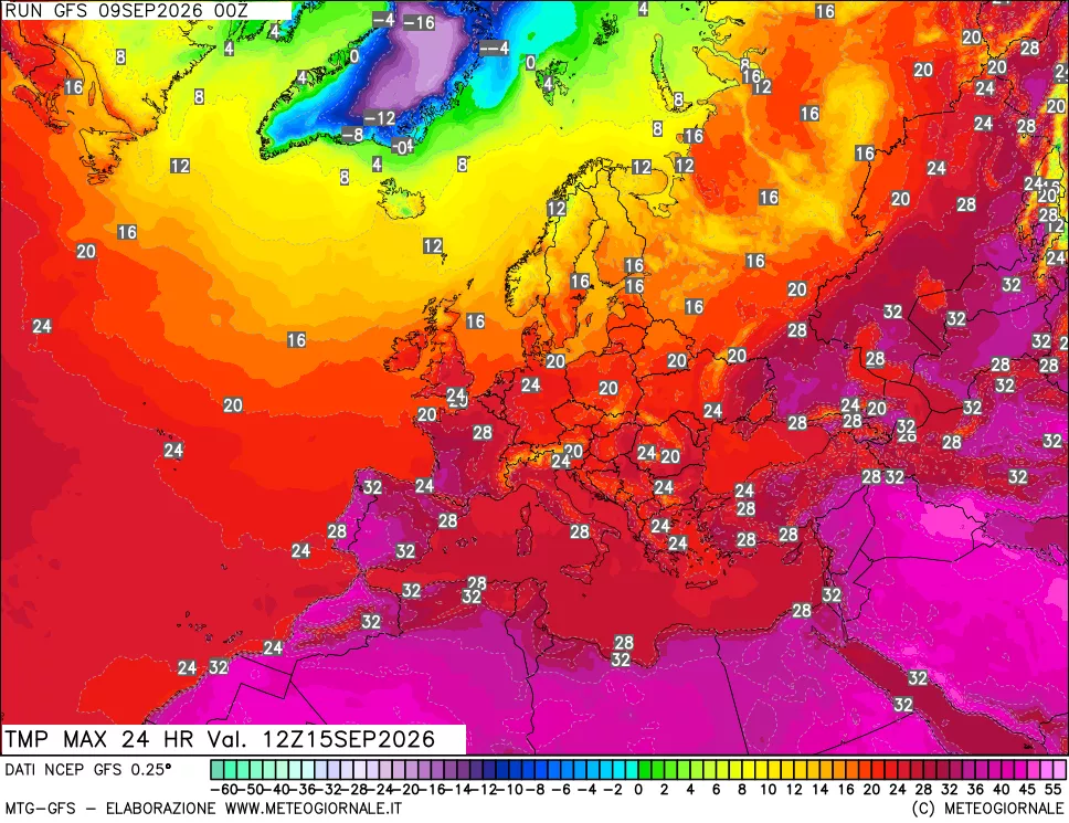 mappa Temperatura massima 24 ore