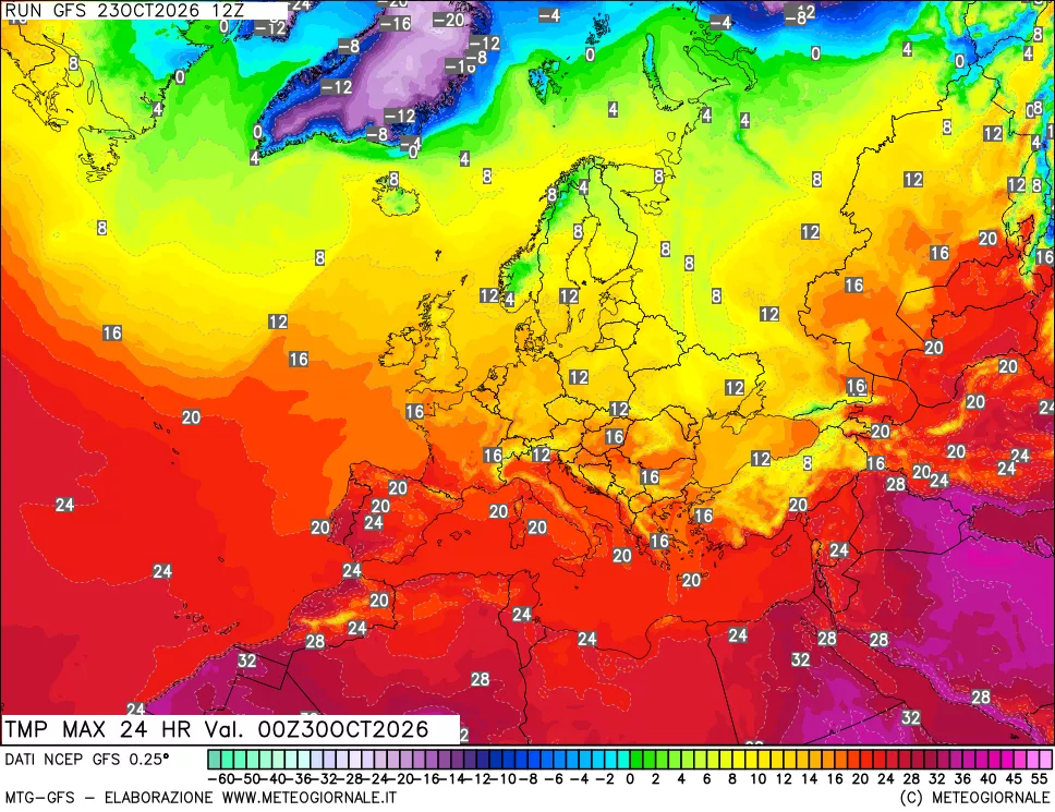 mappa Temperatura massima 24 ore