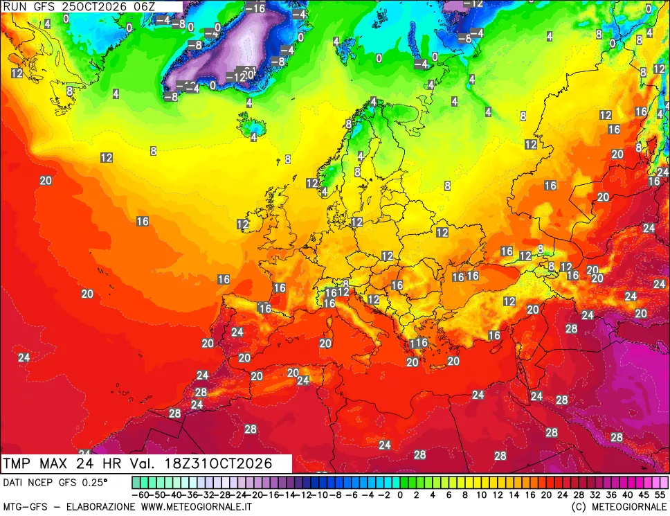 mappa Temperatura massima 24 ore