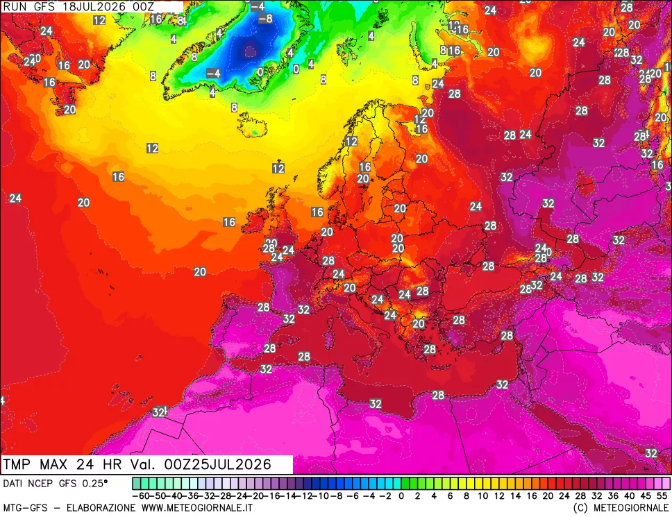 mappa Temperatura massima 24 ore