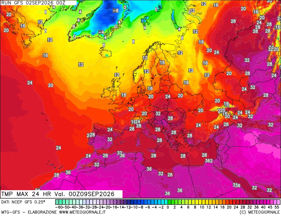 mappa Temperatura massima 24 ore