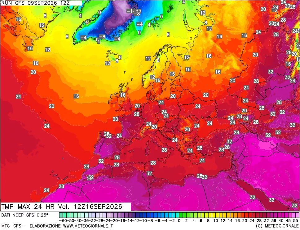 mappa Temperatura massima 24 ore