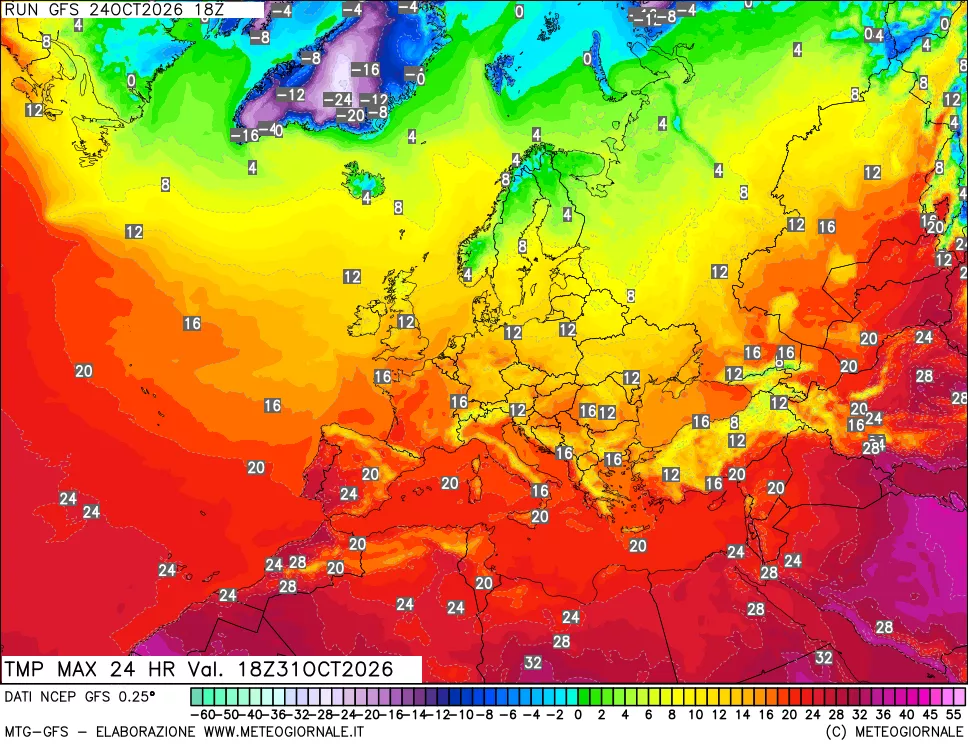 mappa Temperatura massima 24 ore