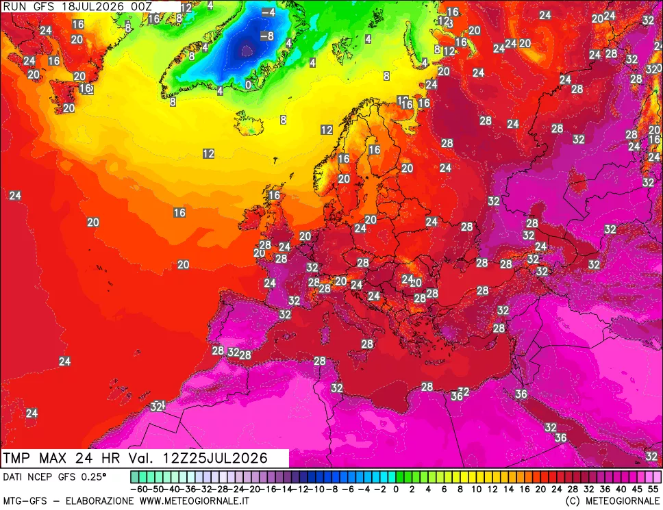 mappa Temperatura massima 24 ore