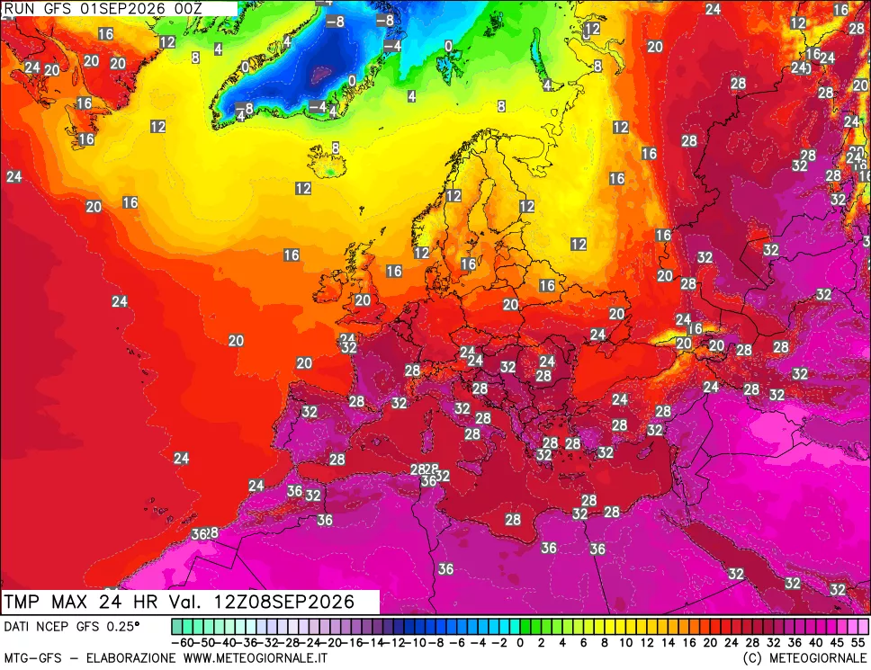mappa Temperatura massima 24 ore
