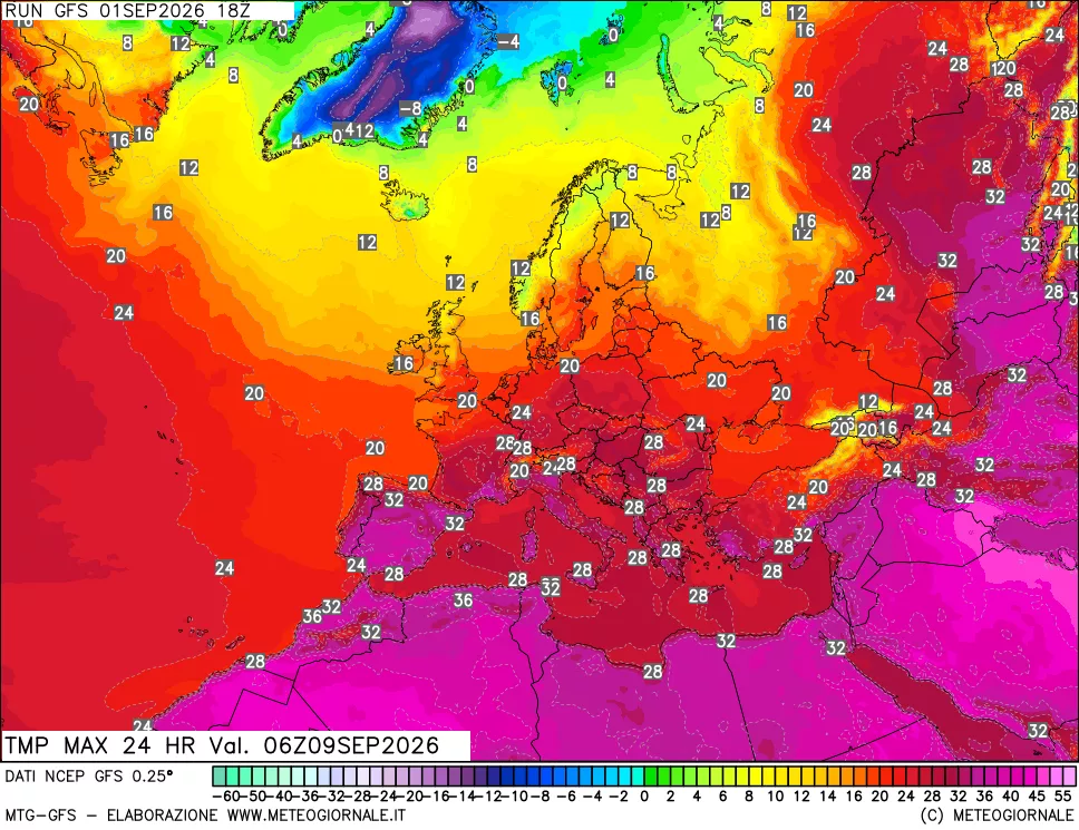 mappa Temperatura massima 24 ore