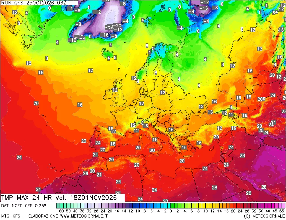 mappa Temperatura massima 24 ore