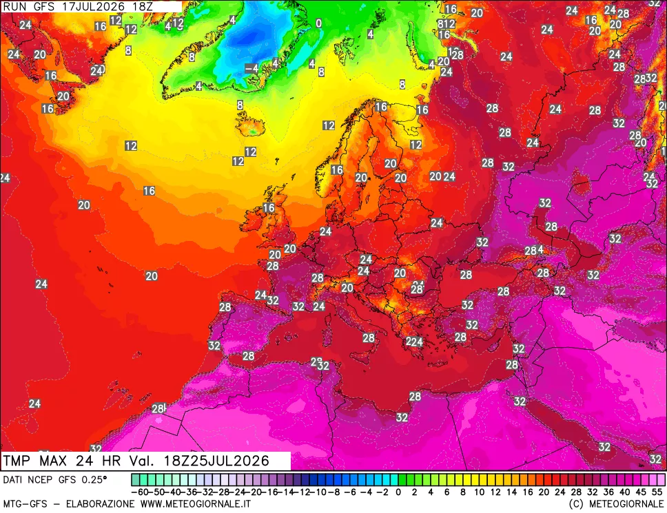 mappa Temperatura massima 24 ore