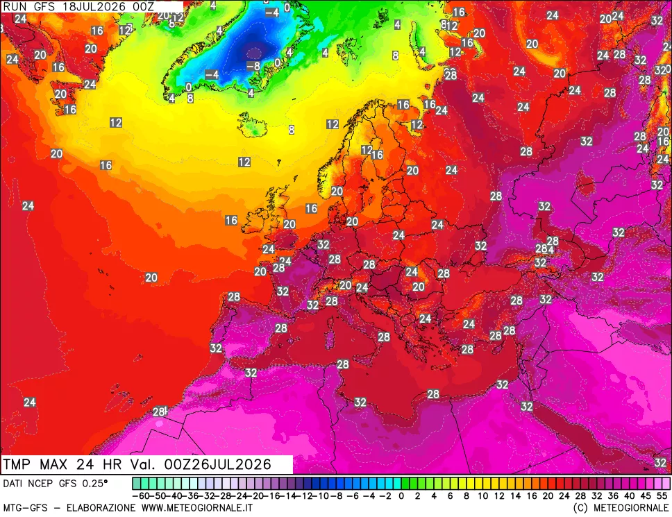 mappa Temperatura massima 24 ore