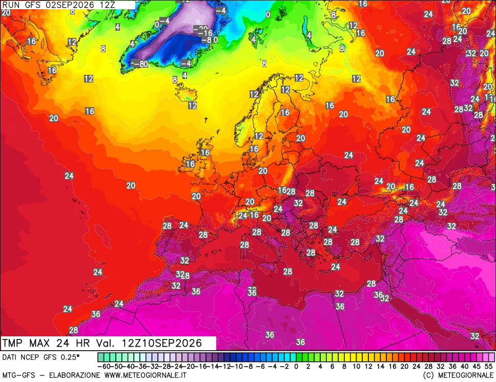 mappa Temperatura massima 24 ore
