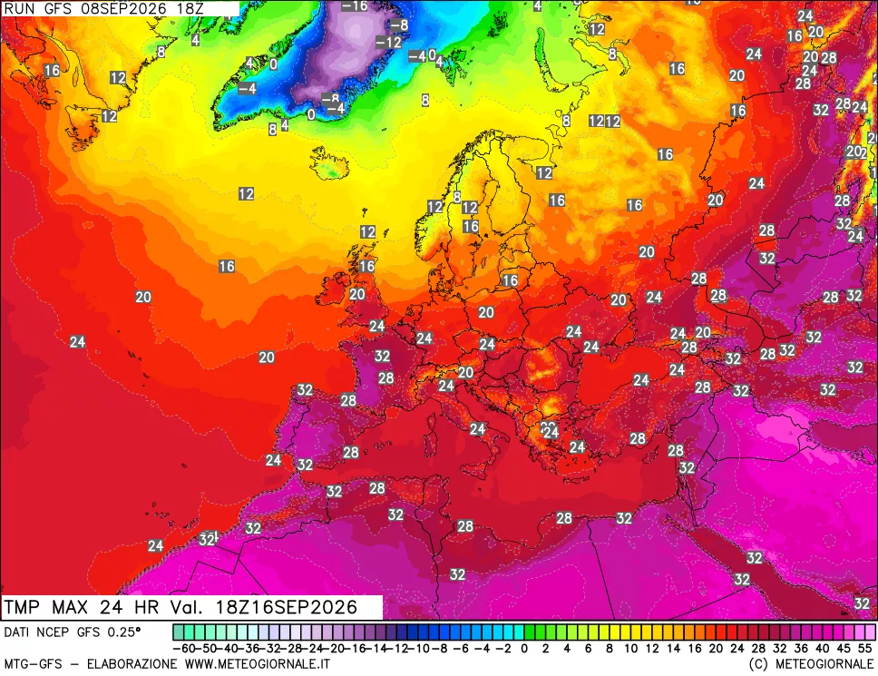 mappa Temperatura massima 24 ore