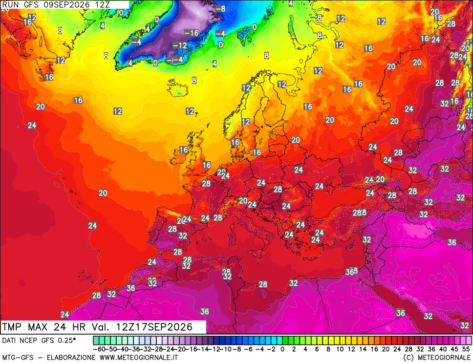 mappa Temperatura massima 24 ore
