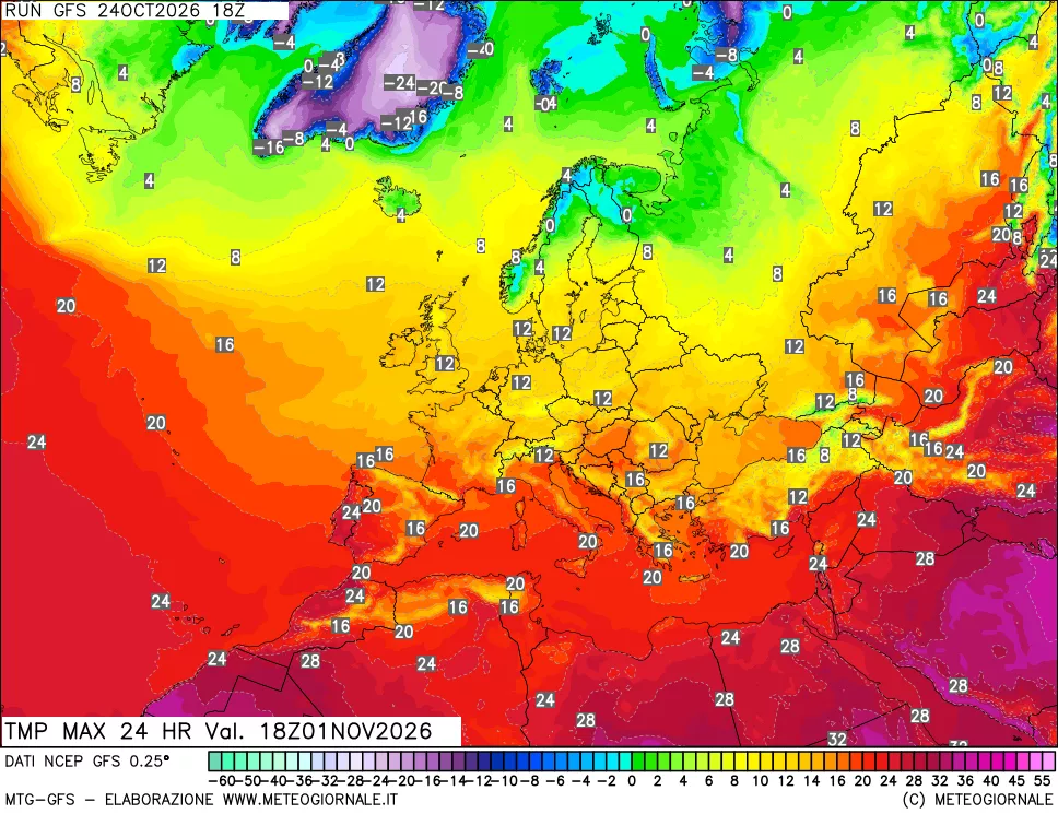 mappa Temperatura massima 24 ore