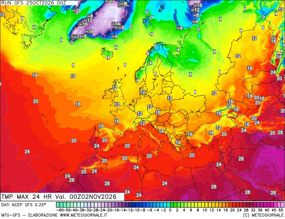 mappa Temperatura massima 24 ore