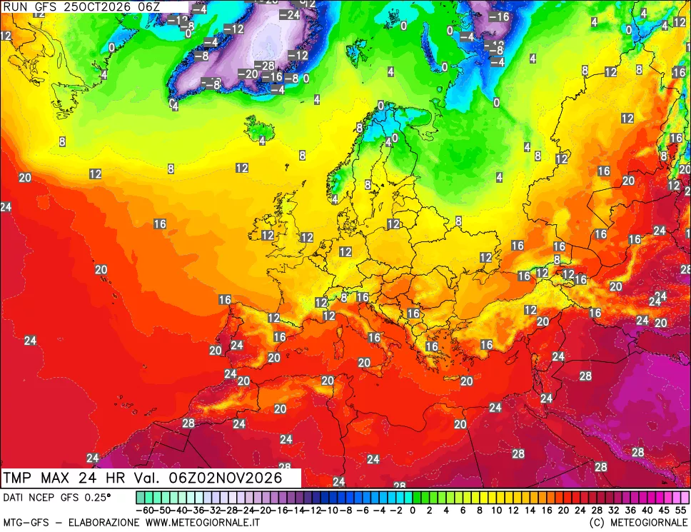 mappa Temperatura massima 24 ore