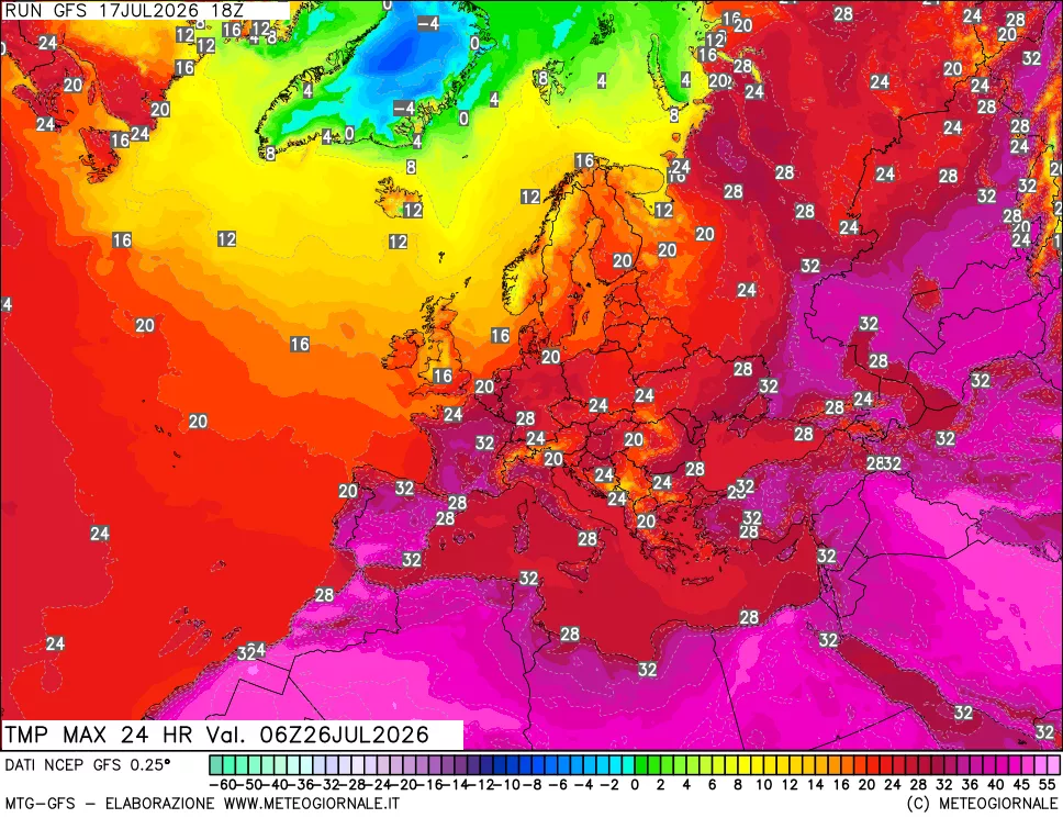 mappa Temperatura massima 24 ore