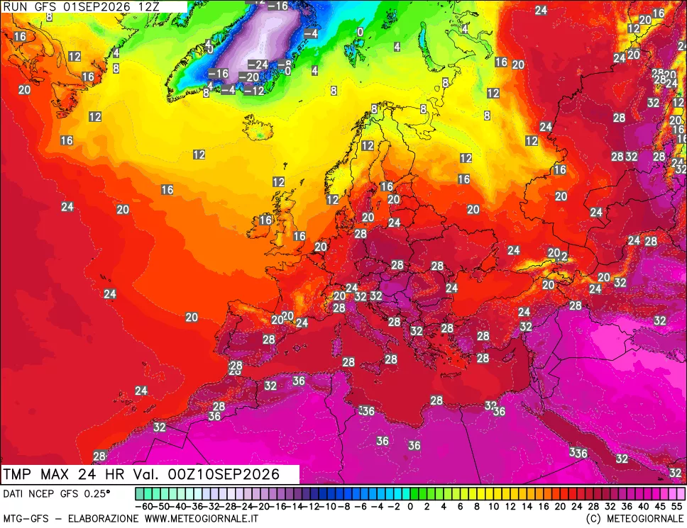 mappa Temperatura massima 24 ore