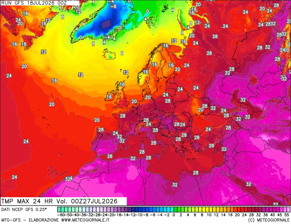 mappa Temperatura massima 24 ore