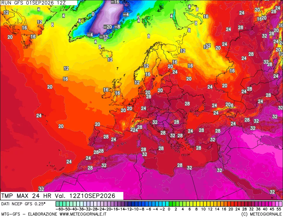 mappa Temperatura massima 24 ore