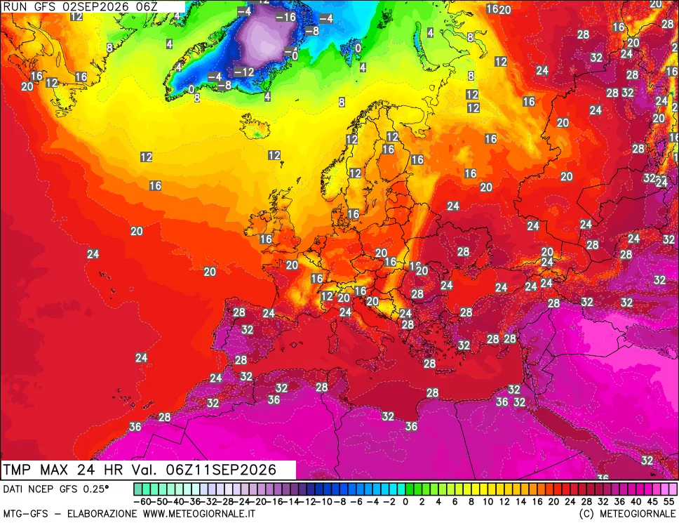 mappa Temperatura massima 24 ore
