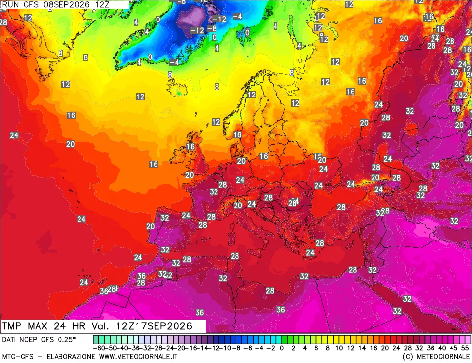 mappa Temperatura massima 24 ore