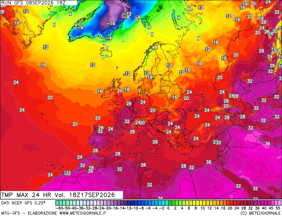 mappa Temperatura massima 24 ore