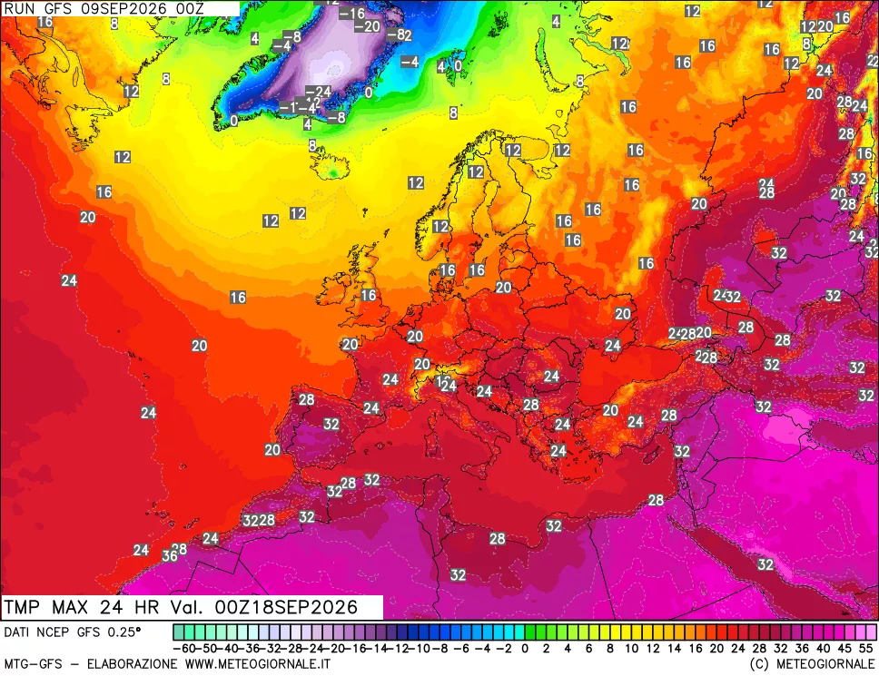 mappa Temperatura massima 24 ore