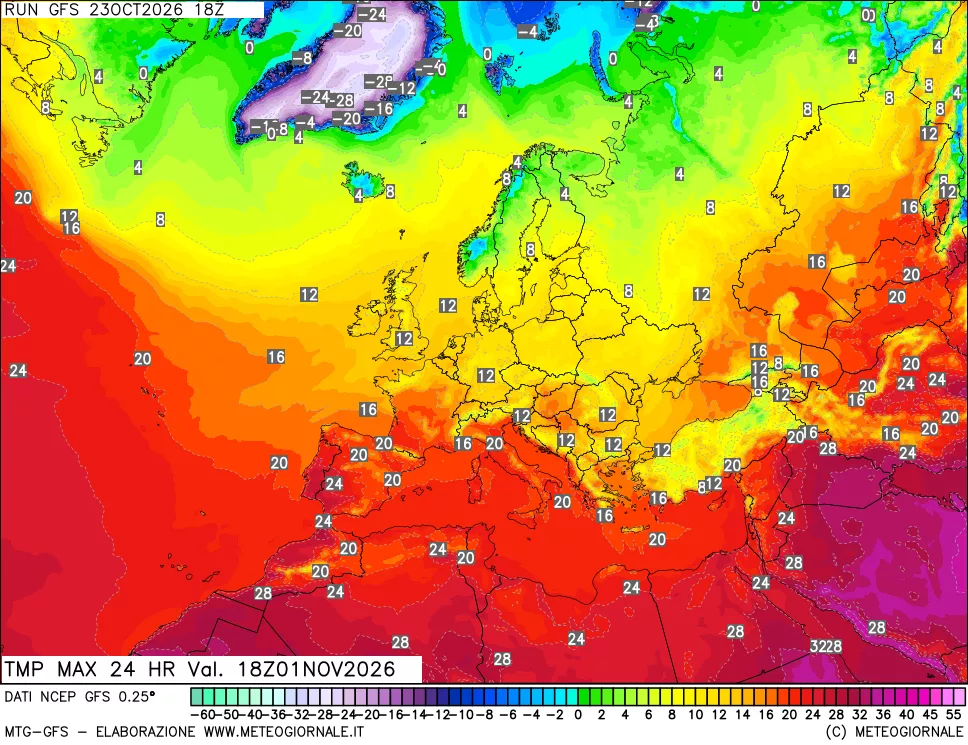 mappa Temperatura massima 24 ore