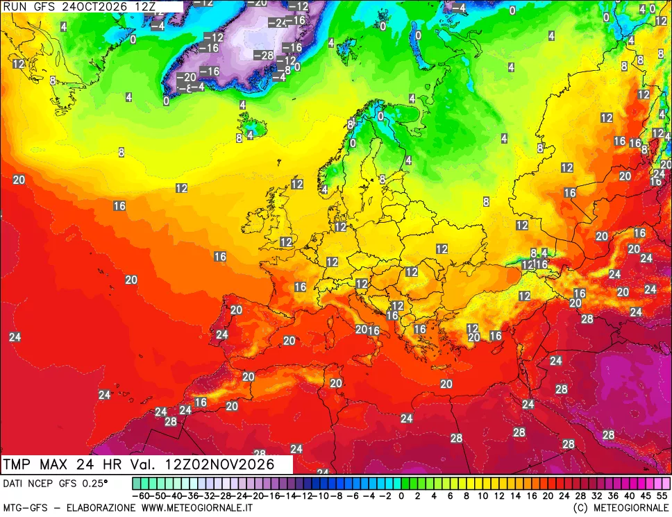mappa Temperatura massima 24 ore