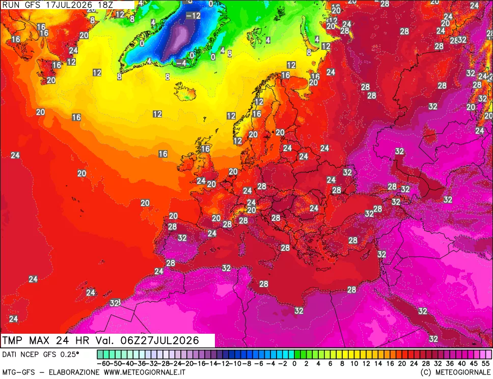mappa Temperatura massima 24 ore
