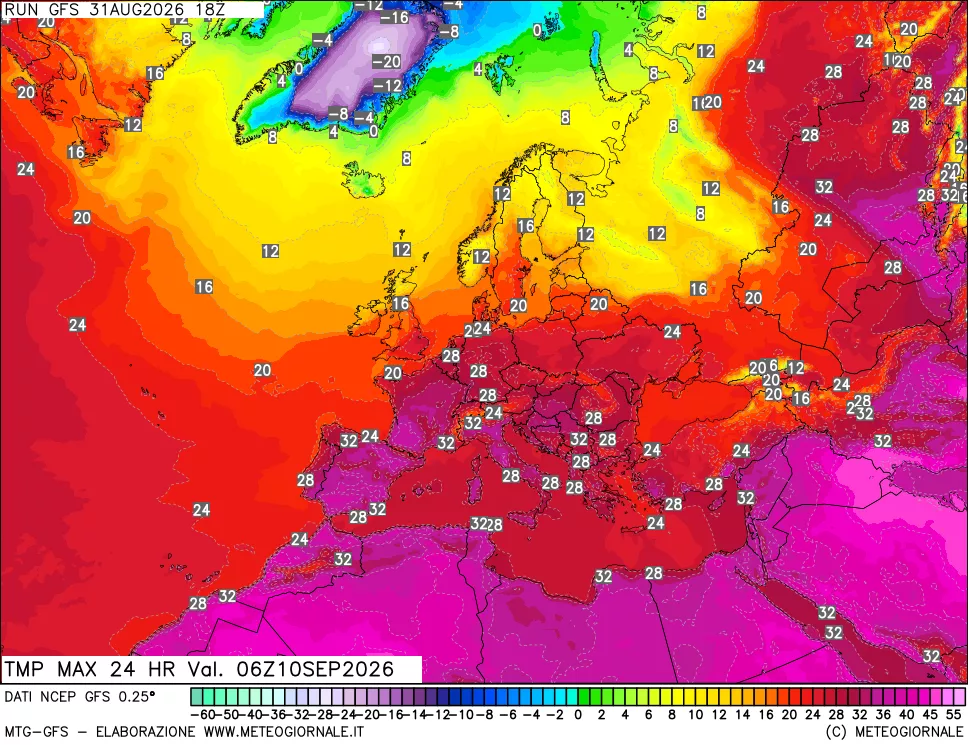 mappa Temperatura massima 24 ore