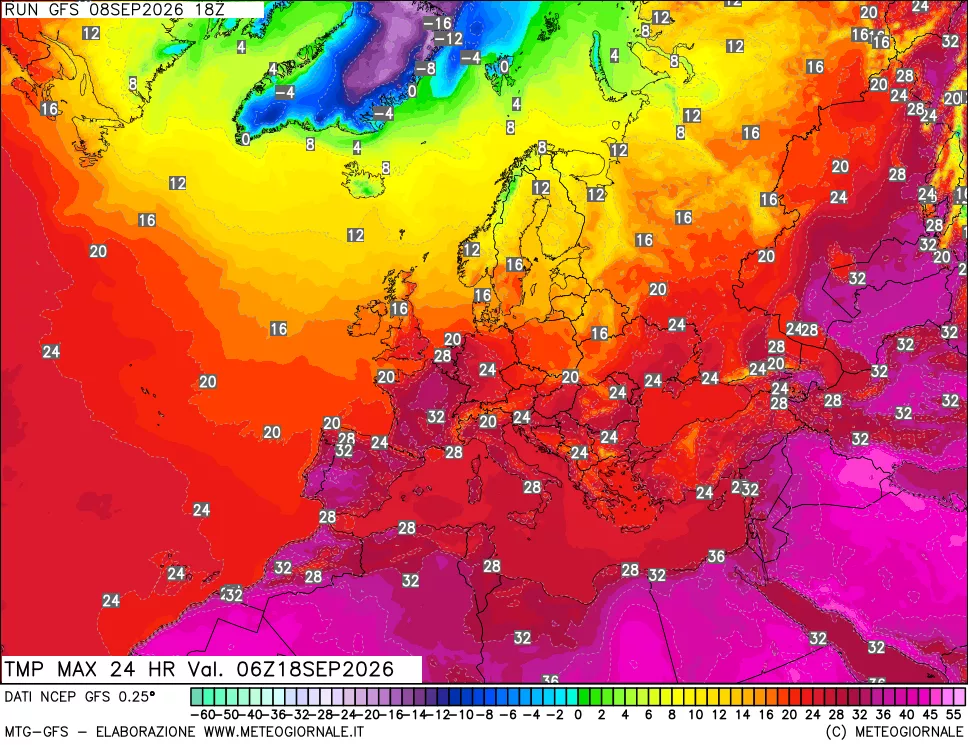 mappa Temperatura massima 24 ore