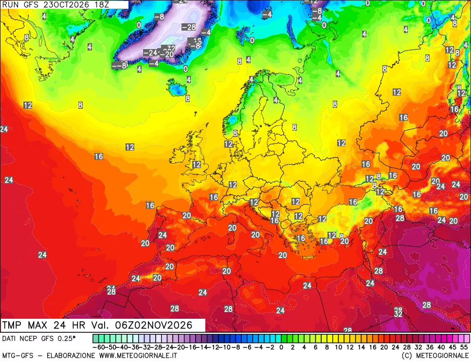 mappa Temperatura massima 24 ore