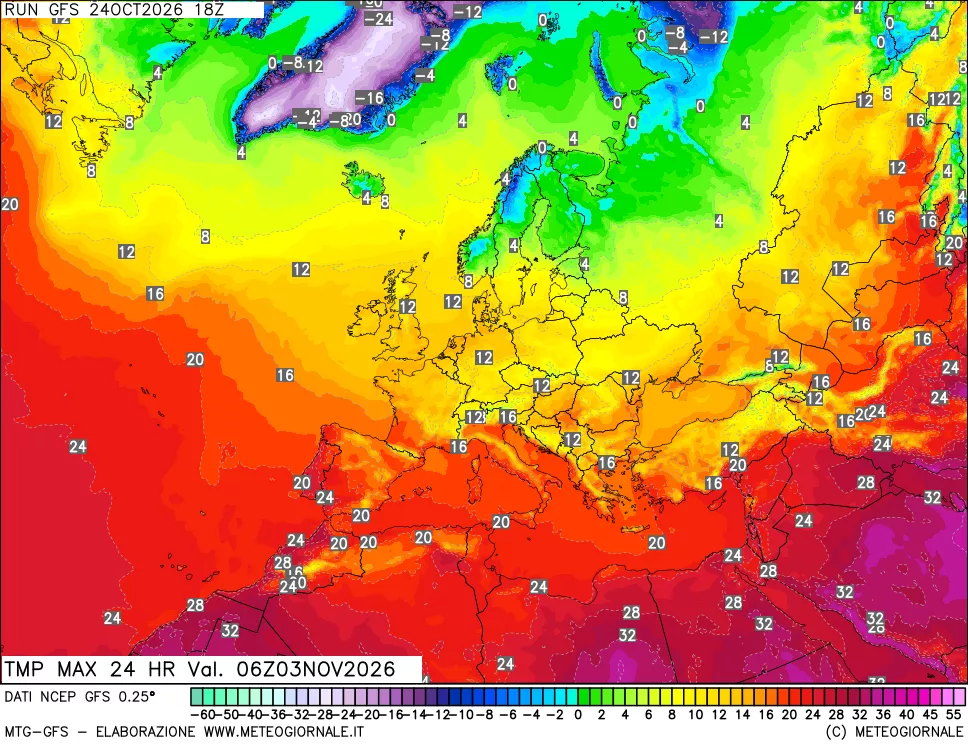 mappa Temperatura massima 24 ore