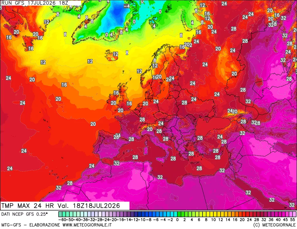 mappa Temperatura massima 24 ore