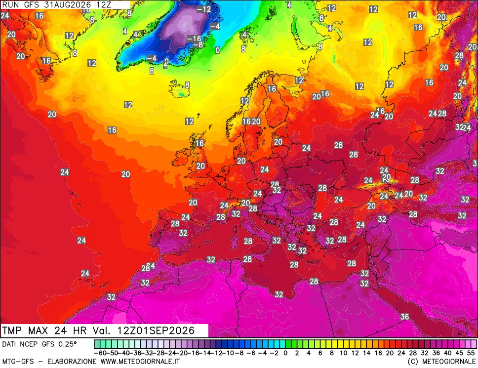 mappa Temperatura massima 24 ore
