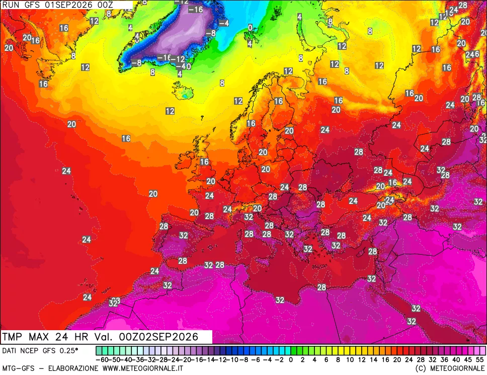 mappa Temperatura massima 24 ore