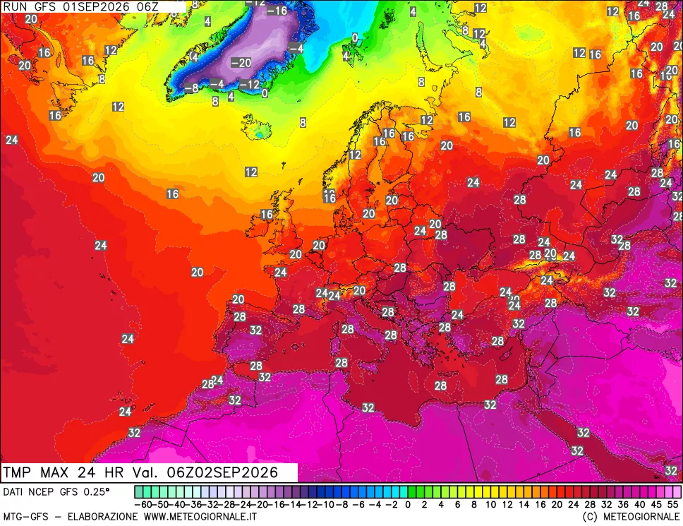 mappa Temperatura massima 24 ore