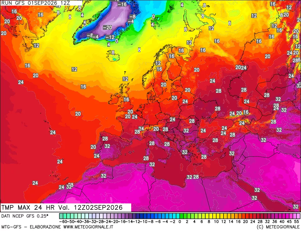 mappa Temperatura massima 24 ore