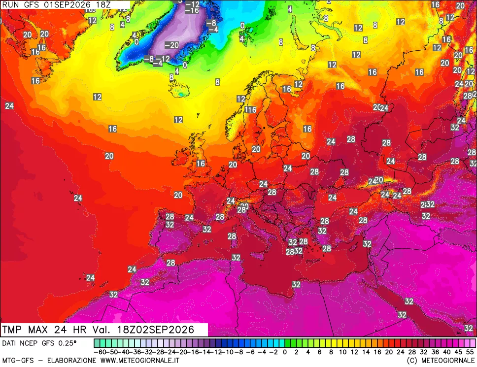 mappa Temperatura massima 24 ore