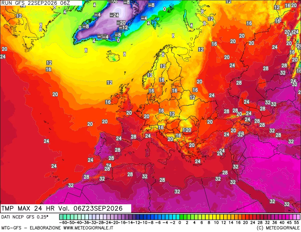 mappa Temperatura massima 24 ore