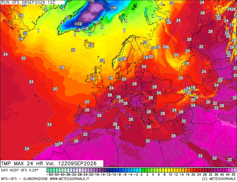 mappa Temperatura massima 24 ore