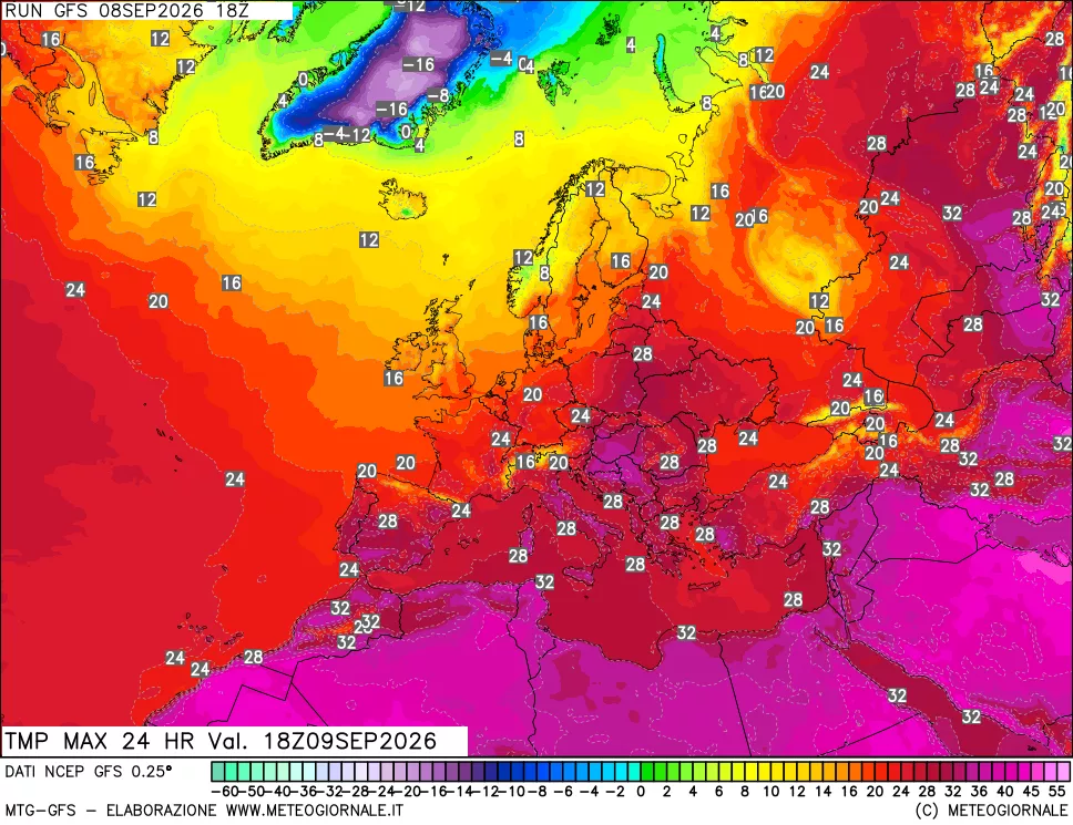 mappa Temperatura massima 24 ore