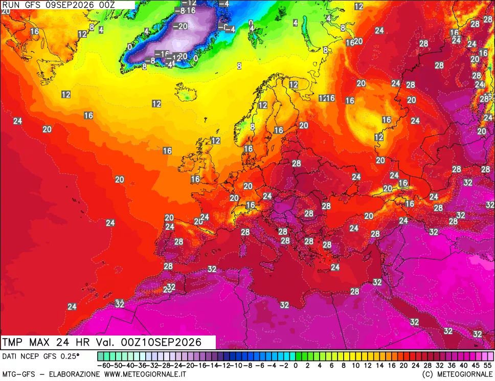 mappa Temperatura massima 24 ore