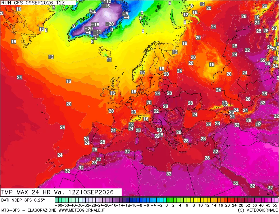 mappa Temperatura massima 24 ore