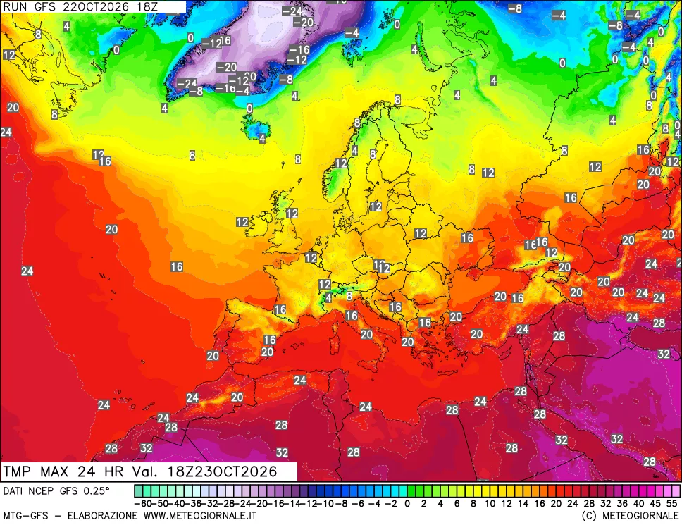 mappa Temperatura massima 24 ore