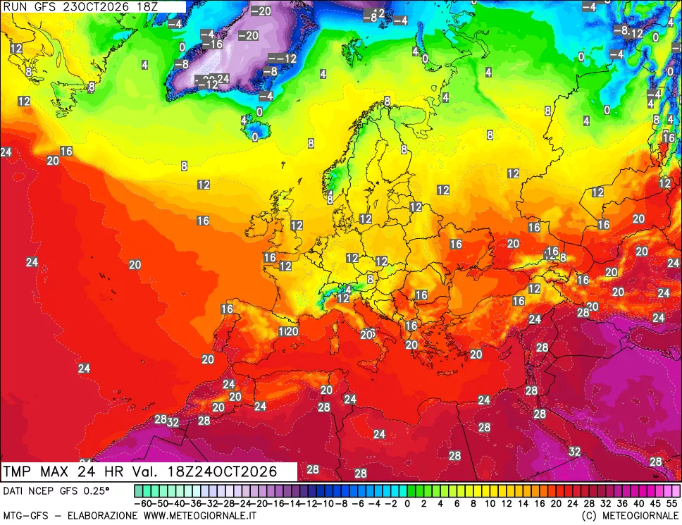 mappa Temperatura massima 24 ore